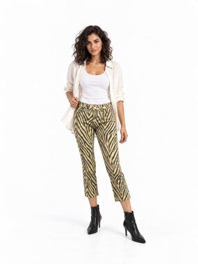 Current/Elliott Ruby Crop Natural Zebra Low Rise Jeans Yellow Black Size 25
